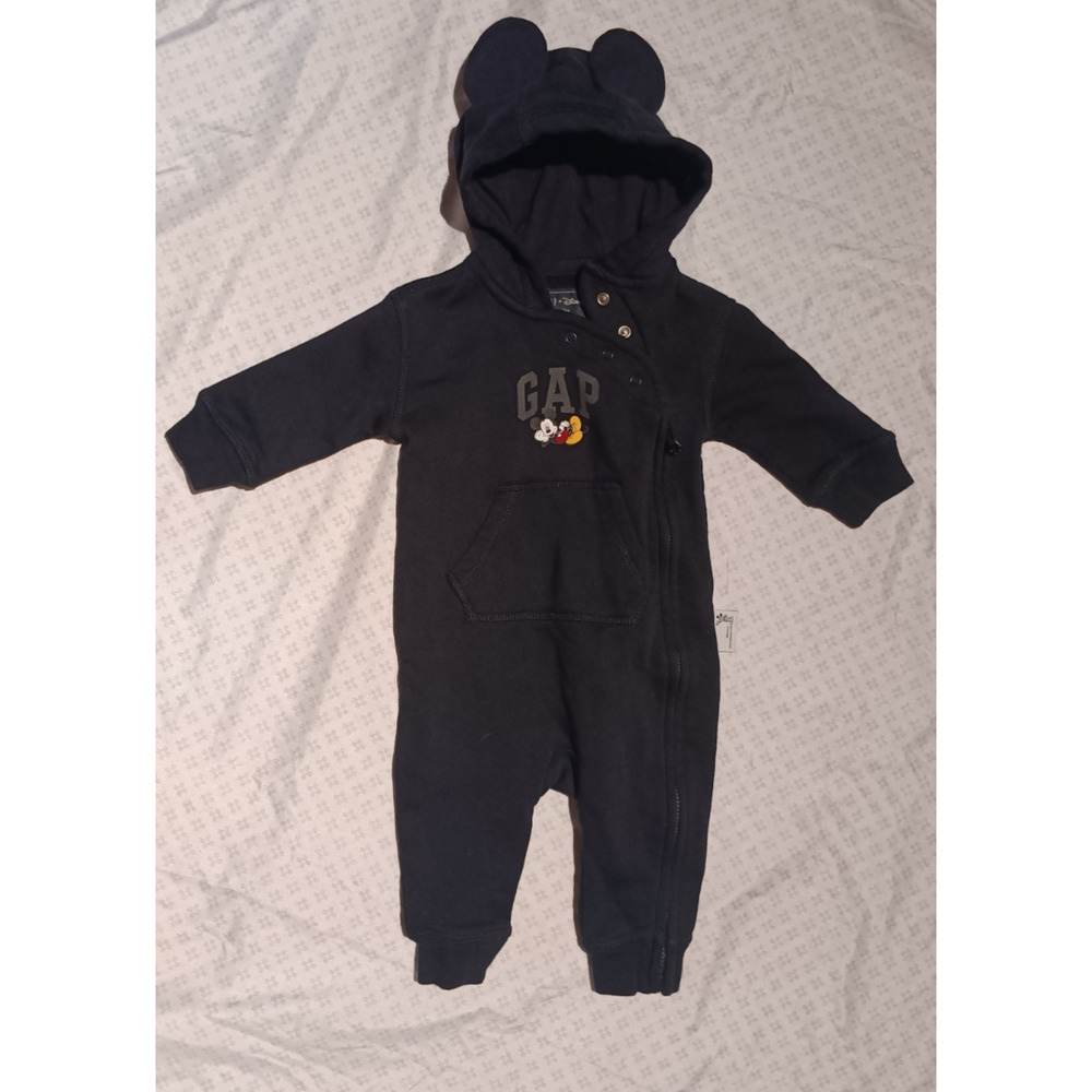 Infant Baby Gap Unisex Mickey Mouse Romper Outfit 3‑6 Months Hood w/ Ears Disney